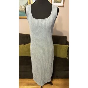 Barefoot Dreams Cozychic Ultra Lite Ribbed Square Neck Midi Dress Blue Small